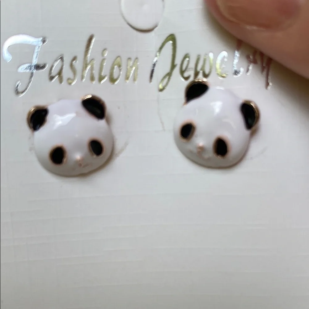 Fashion Jewelry Kids Panda Earrings - Black and White